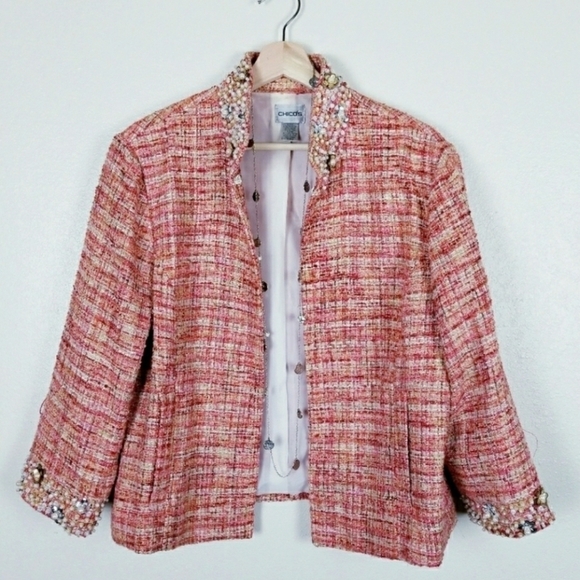 Chico's Jacqueline Orange Boucle Sequin Beaded Blazer - Picture 4 of 11